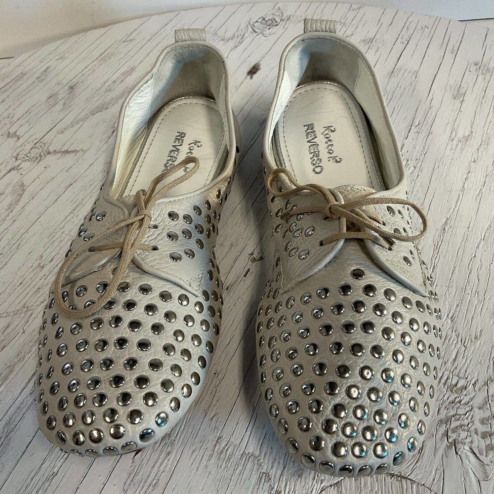 Rocco P Reverso Size US 8 Eur 38.5 VTG Gray Leather Studded Shoe 2948